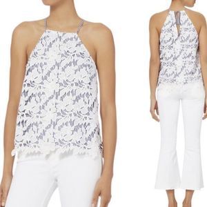 A DIVA Stripe Floral Lace Top Blouse Medium